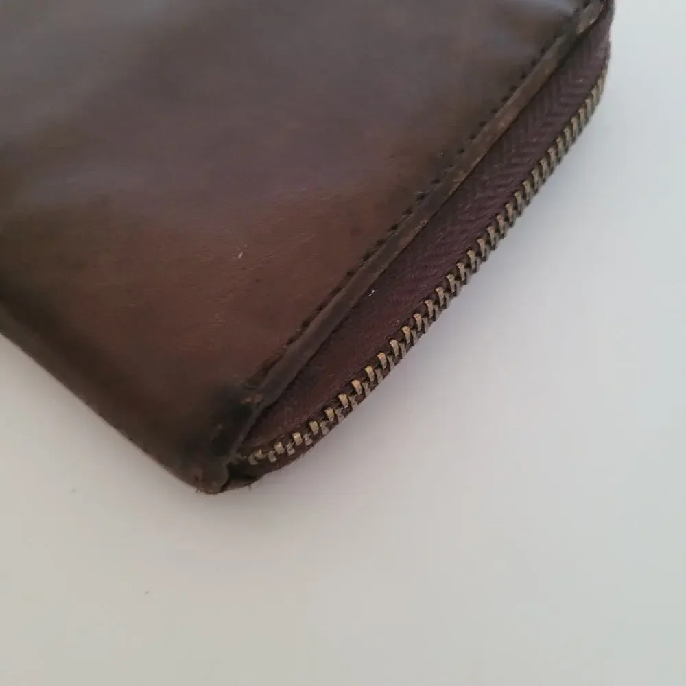 Diesel Brown Pink Leather Large Wallet Clutch‎ Accordion Zip Around Long Logo